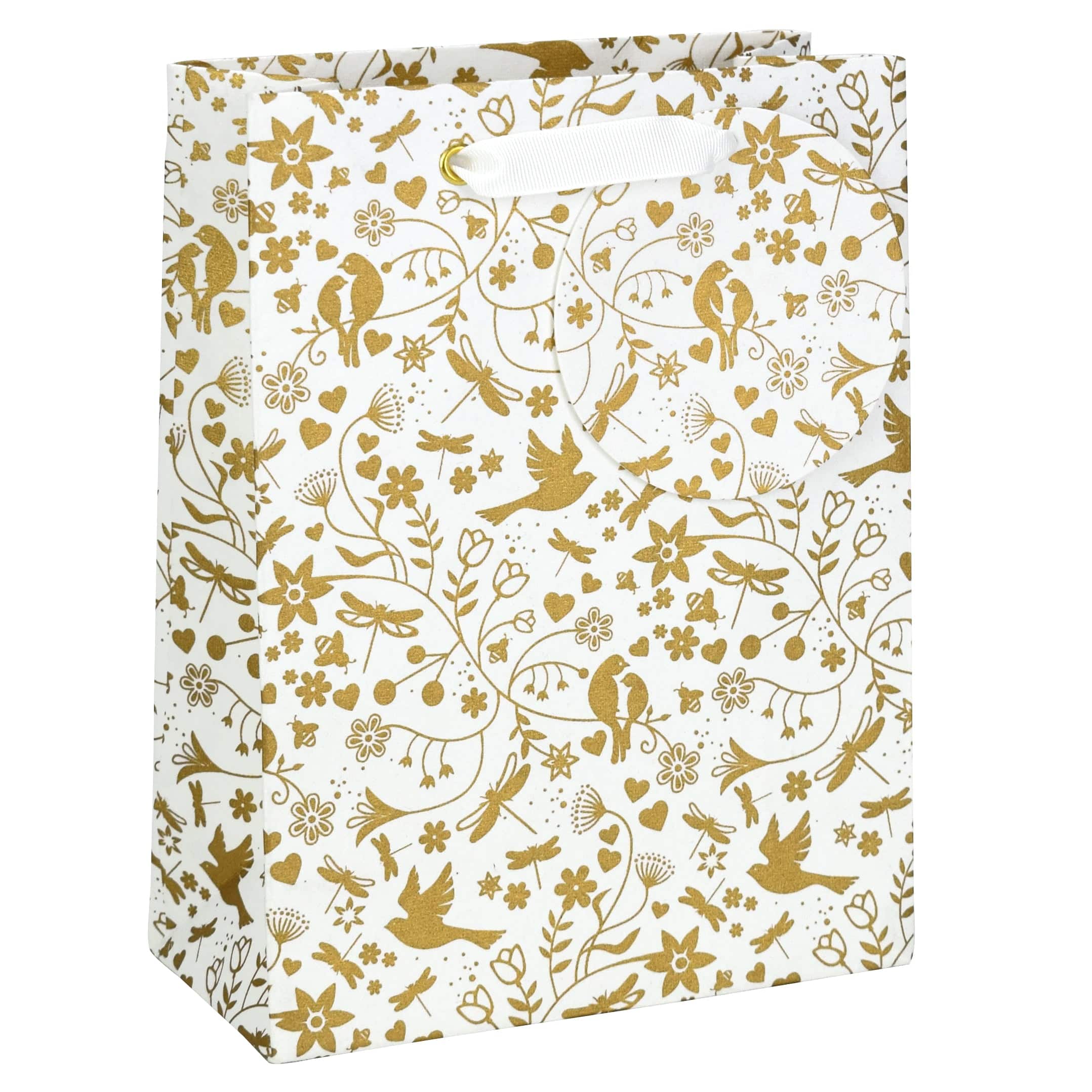 Love Vivid Love Birds Med Gift Bag featuring colorful bird illustrations on a festive paper bag.